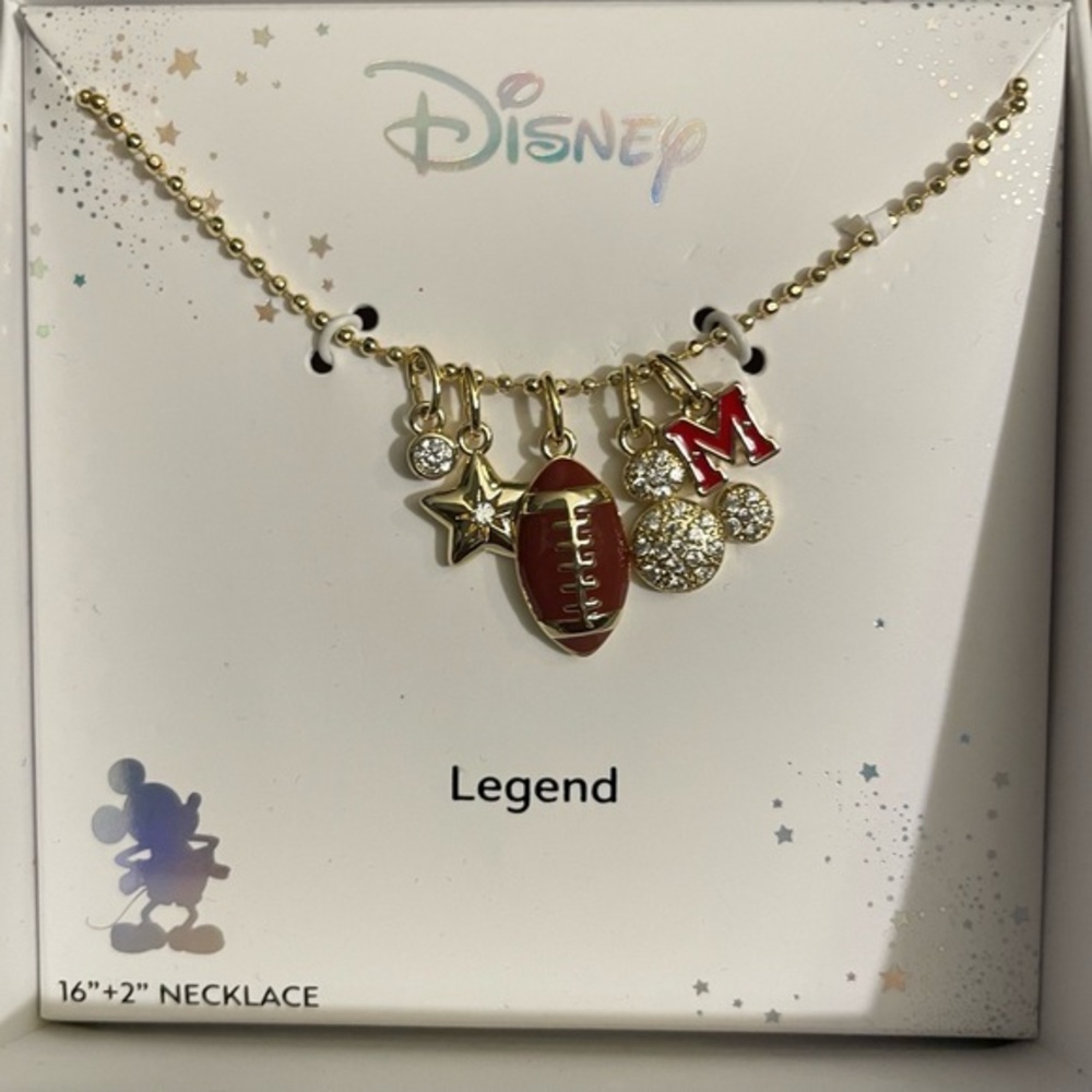 Disney Necklace,Mickey Mouse necklace,Disney Gold and Red Charm Necklace